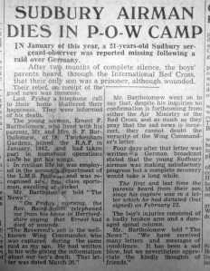 Ernest Bartholomew obituary, Wembley News, 2nd June 1944